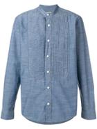 Z Zegna Pleated Front Mandarin Collar Shirt - Blue