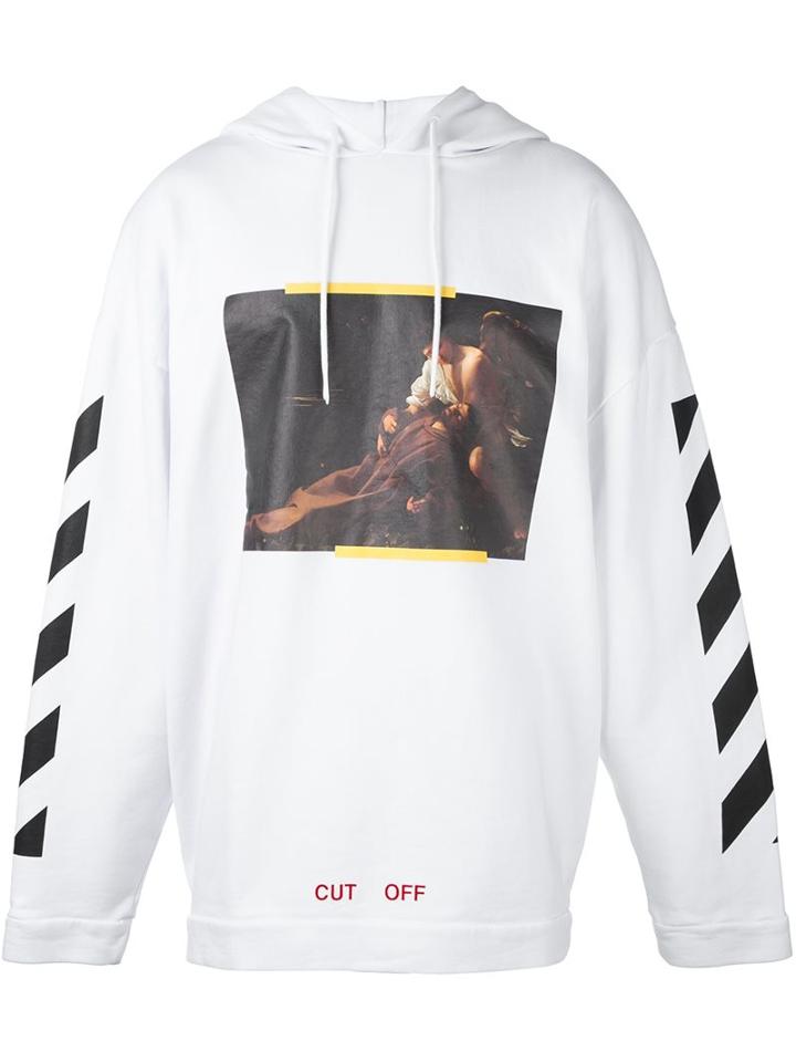 Off-white 'painting' Print Striped Hoodie, Men's, Size: Large, White, Cotton