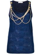 Pierre Balmain Chain Detail Tank Top, Women's, Size: 40, Blue, Linen/flax