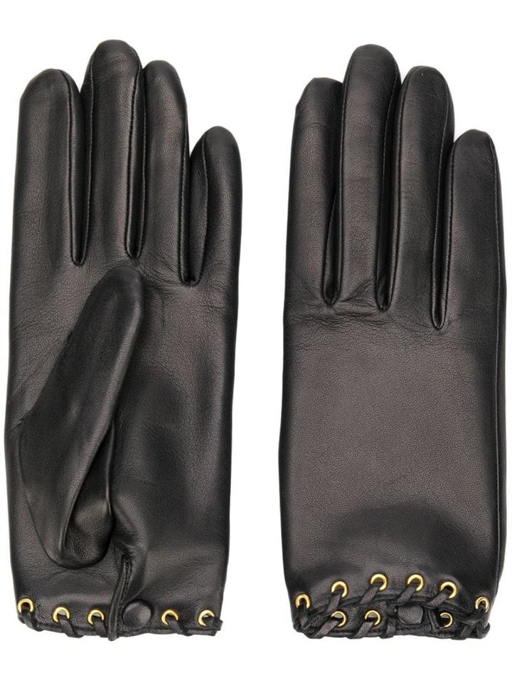 Agnelle Rivet Leather Gloves - Black