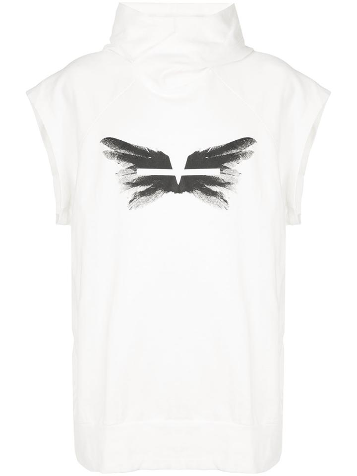 Julius Wings Print Sleeveless Hoodie - White