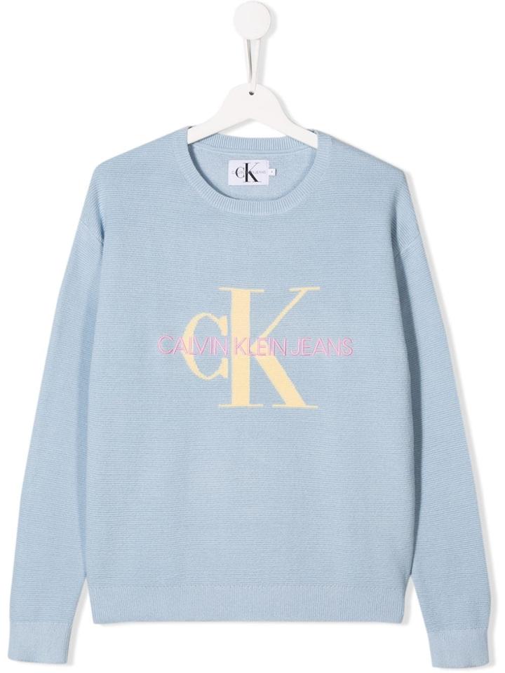 Calvin Klein Kids Teen Embroidered Logo Jumper - Blue