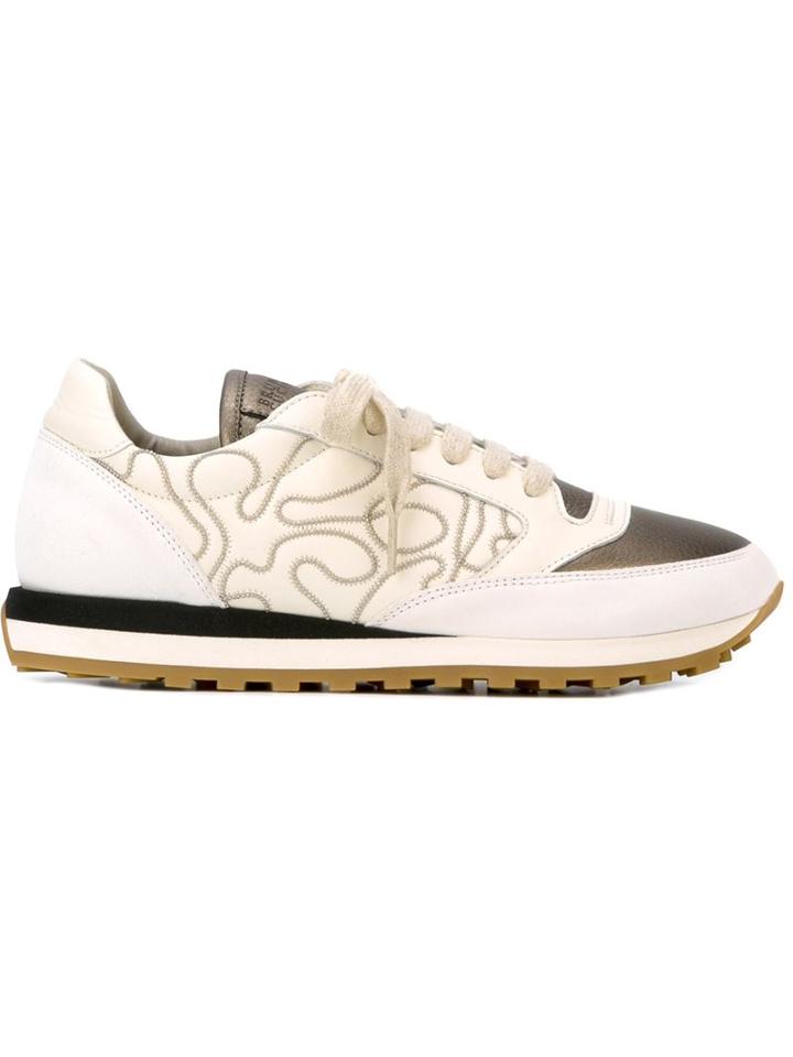 Brunello Cucinelli Embroidered Sneakers, Women's, Size: 41, White, Leather/rubber/brass