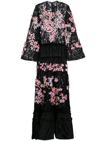 Romance Was Born Cherry Blossom Beaded Gown - Black