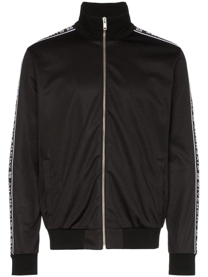 Givenchy Ticker Sleeve Logo Zip Up Track Jacket - Black