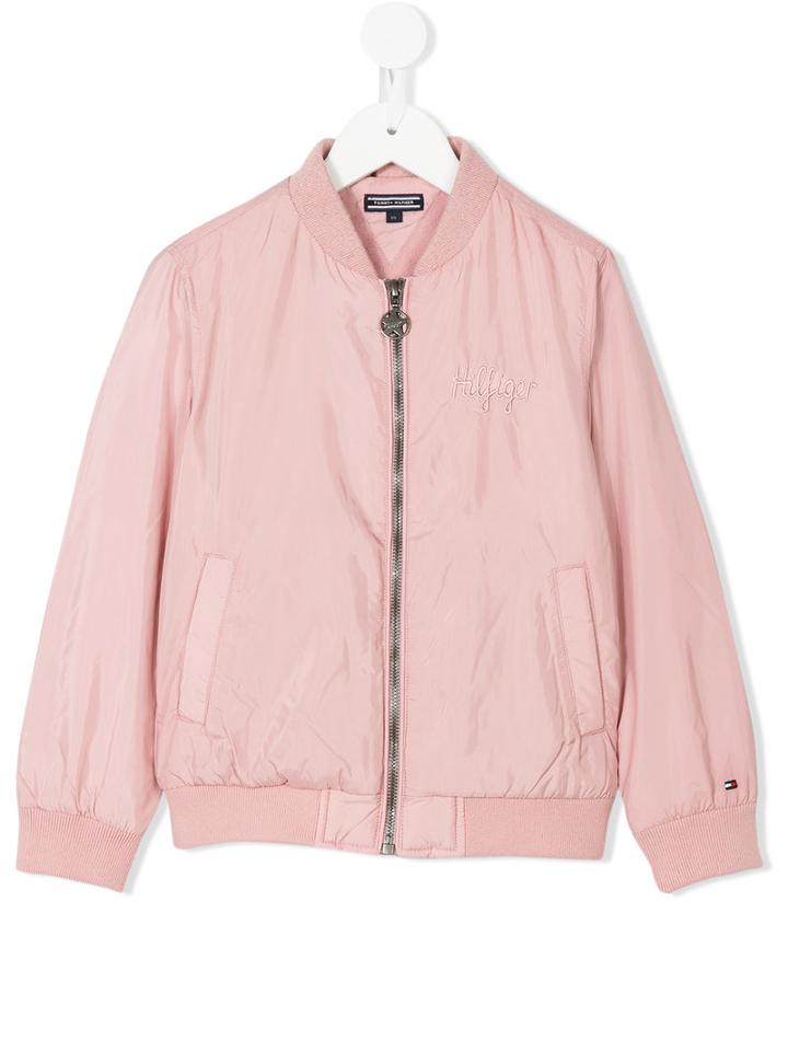 Tommy Hilfiger Junior - Hilfiger Embroidered Bomber Jacket - Kids - Cotton/polyester - 4 Yrs, Pink/purple