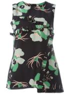 Marni Floral Asymmetric Ruffle Top, Women's, Size: 44, Black, Silk