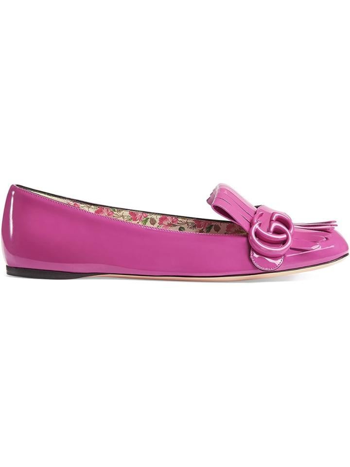 Gucci Patent Leather Flat Ballet Shoes - Pink