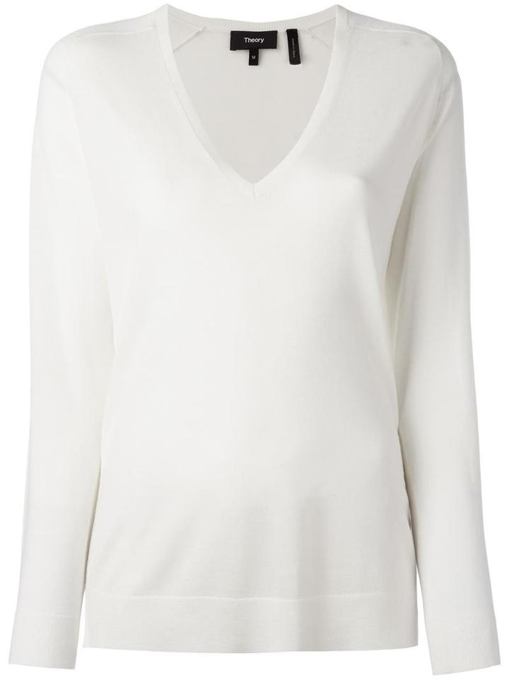 Theory V-neck Jumper, Women's, Size: Xs, White, Merino