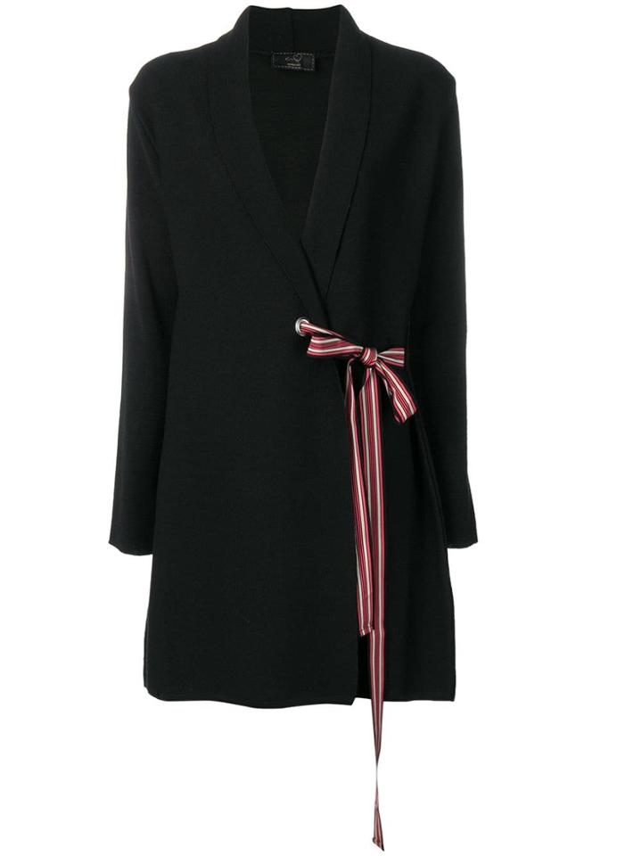 Ki6 Stripe Tied Cardigan - Black