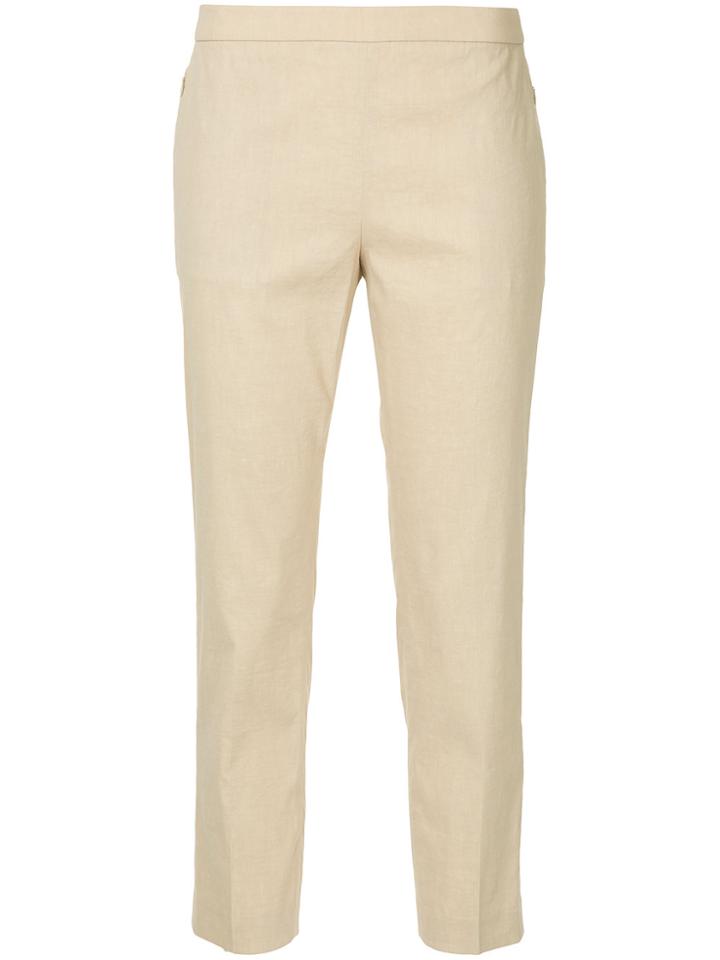Theory Cropped High Waisted Trousers - Brown