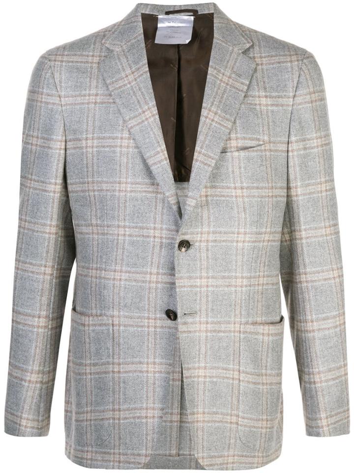 Kiton Windowpane Check Blazer - Grey