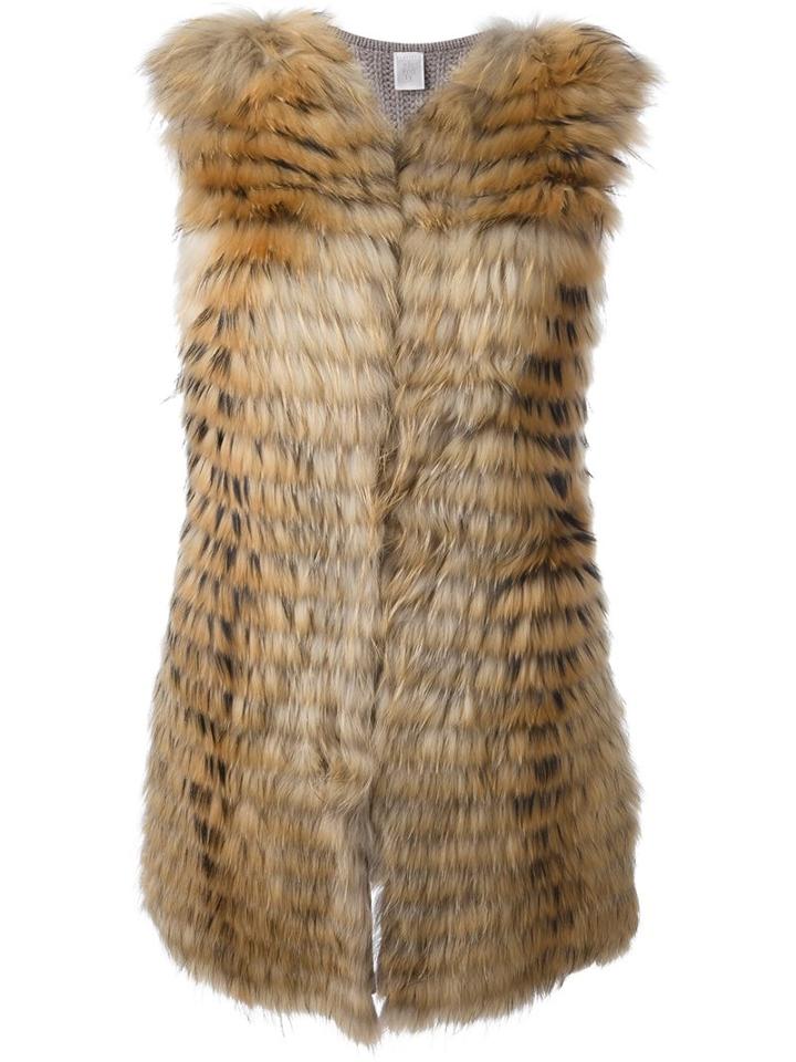 Eleventy Layered Sleeveless Coat, Women's, Size: Medium, Nude/neutrals, Cashmere/racoon Fur