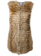 Eleventy Layered Sleeveless Coat, Women's, Size: Medium, Nude/neutrals, Cashmere/racoon Fur