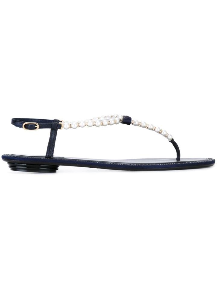 René Caovilla Embellished Pearl Bow Thong Sandals