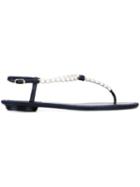 René Caovilla Embellished Pearl Bow Thong Sandals