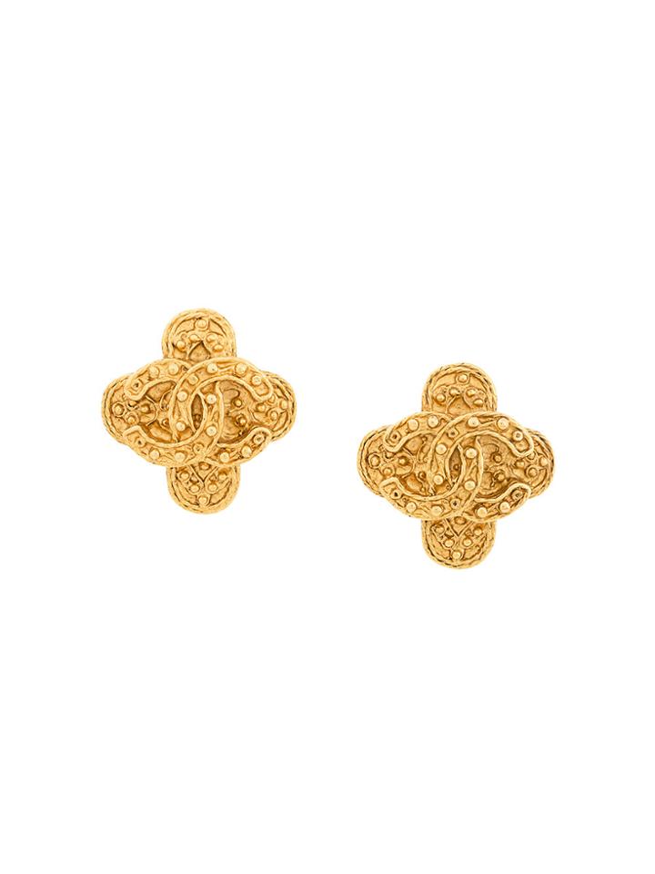 Chanel Vintage Cross Cc Earrings - Metallic