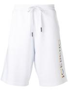 Iceberg Jersey Lettering Logo Shorts, Men's, Size: Large, White, Cotton/polyester