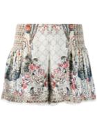 Camilla Floral Flared Shorts - Neutrals