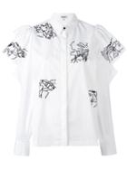 Kenzo - Embroidery Ruffle Sleeve Blouse - Women - Cotton - 38, White, Cotton
