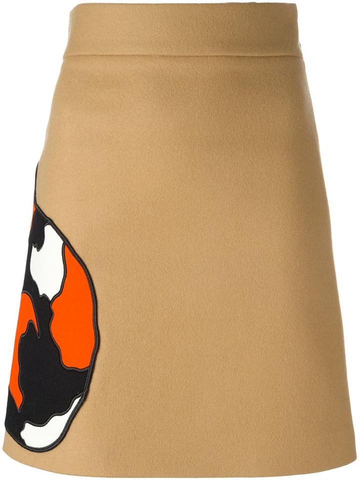 Msgm Cat Patch A-line Skirt, Women's, Size: 38, Nude/neutrals, Polyamide/viscose/wool
