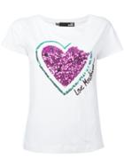 Love Moschino Sequinned Heart T-shirt, Women's, Size: 46, White, Cotton/spandex/elastane