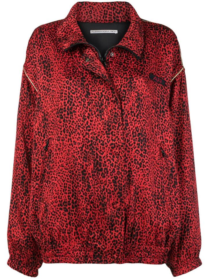Alessandra Rich Leopard Print Sports Jacket - Red