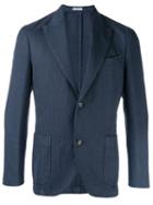 Boglioli Herringbone Blazer, Men's, Size: 52, Blue, Cotton/linen/flax/cupro