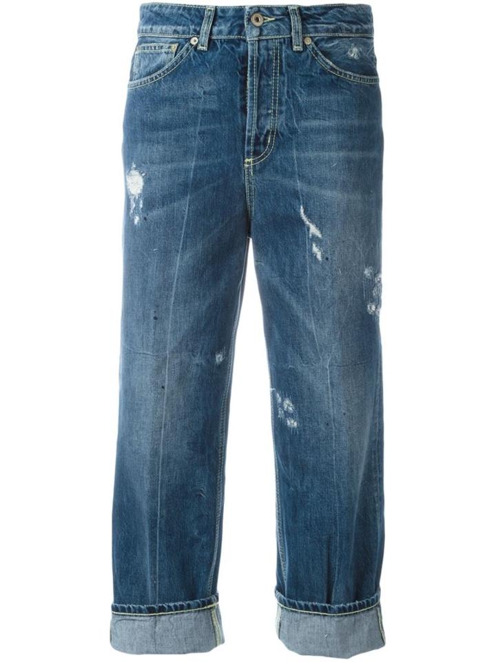 Dondup Distressed Cropped Jeans, Women's, Size: 30, Blue, Cotton/polyester
