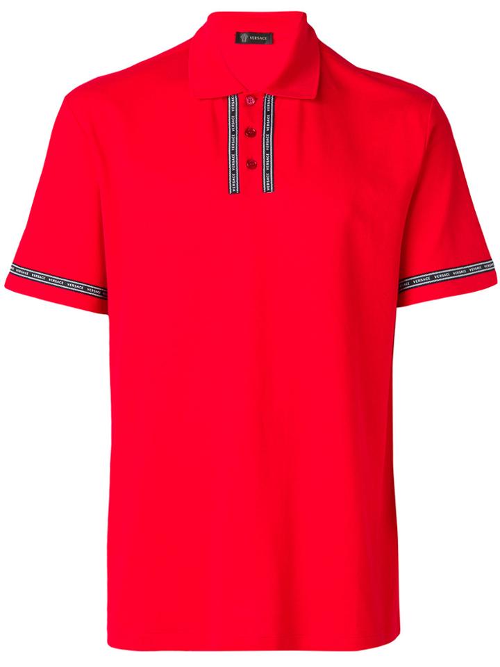 Versace Logo Embellished Polo Shirt - Red