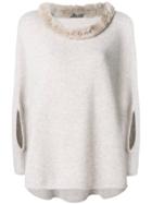 N.peal Fur Collared Cashmere Poncho - Nude & Neutrals