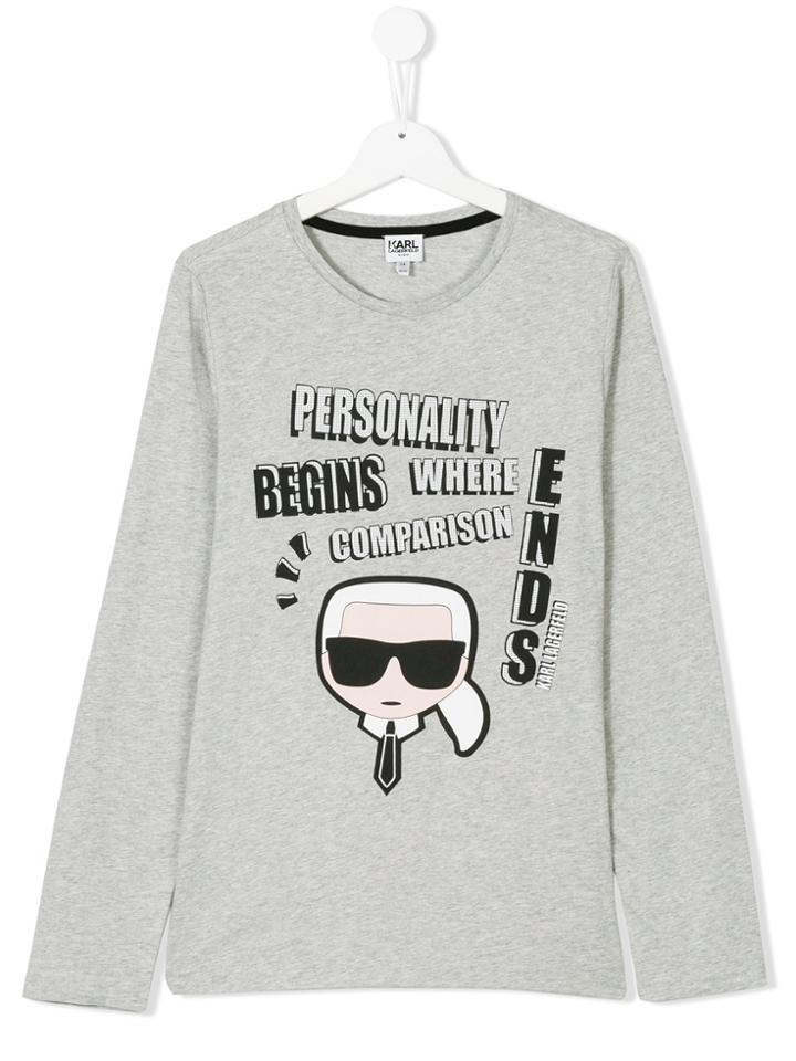 Karl Lagerfeld Kids Teen Long-sleeve Karlito T-shirt - Grey