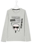 Karl Lagerfeld Kids Teen Long-sleeve Karlito T-shirt - Grey