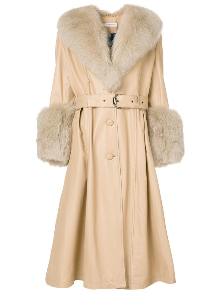 Saks Potts Fox Trimming Coat - Nude & Neutrals