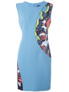 Versace 'jagged Baroque' Panel Fitted Dress, Women's, Size: 40, Blue, Viscose/silk