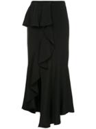 Goen.j Off-center Ruffle Draped Heavy-silk Skirt - Black