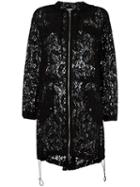 Moschino Hooded Zipped Lace Coat, Size: 42, Black, Polyamide/rayon