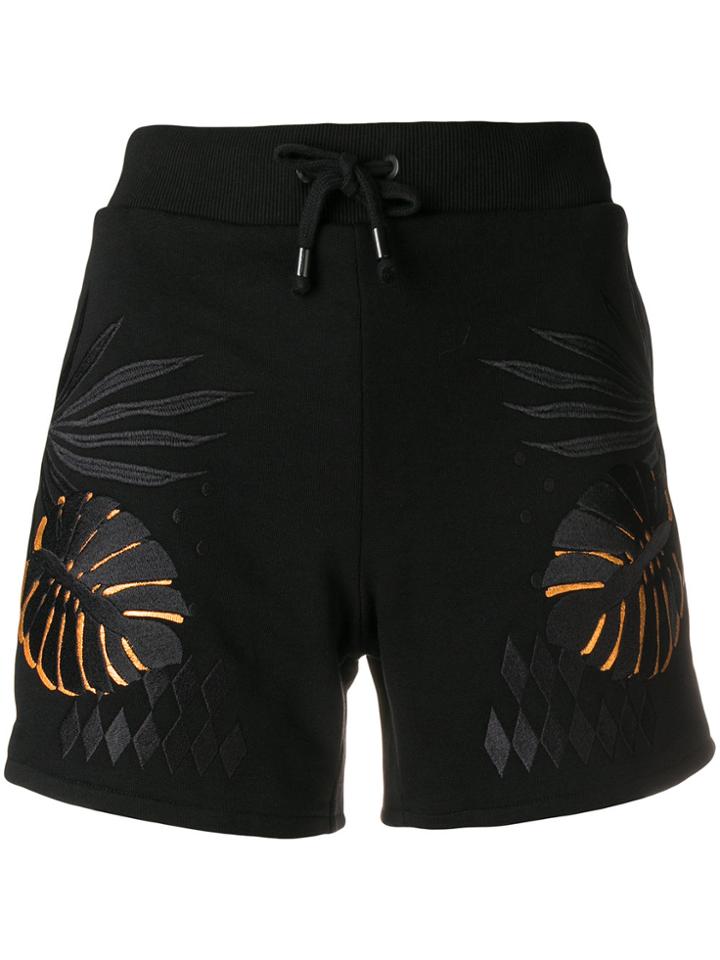 Versace Jeans Leaf Print Drawstring Shorts - Black