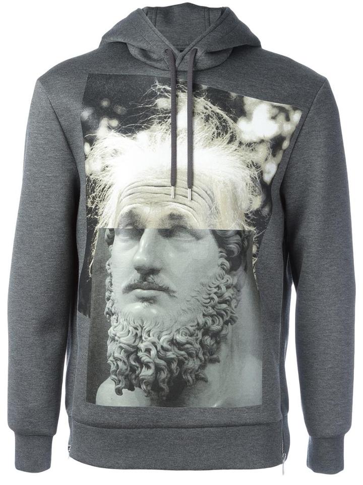 Neil Barrett Modernist Blocking Hooded Sweatshirt, Men's, Size: Xs, Grey, Viscose/polyurethane
