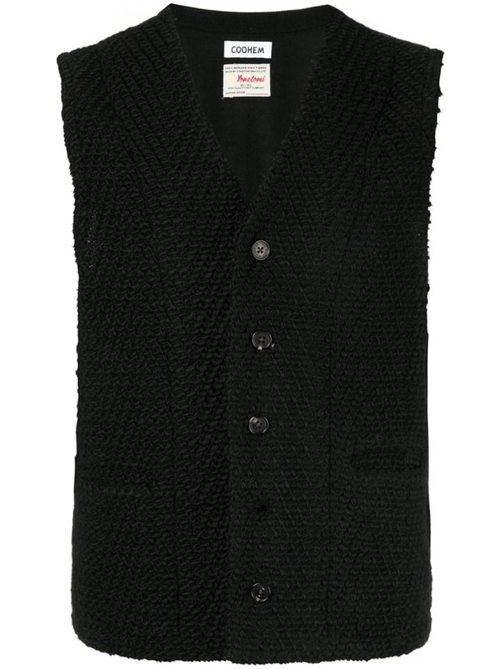 Coohem Shadow Herringbone Tweed Vest - Black