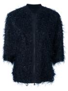 Brunello Cucinelli Feather Texture Bomber Jacket, Women's, Size: 40, Blue, Silk/polyamide/polyester/metallized Polyester