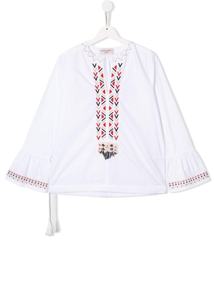 Alberta Ferretti Kids Teen Geometric Embroidery Blouse - White