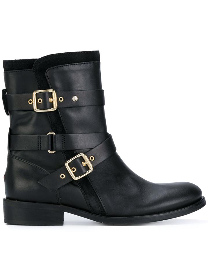 Tommy Hilfiger Strap Detail Biker Boots - Black