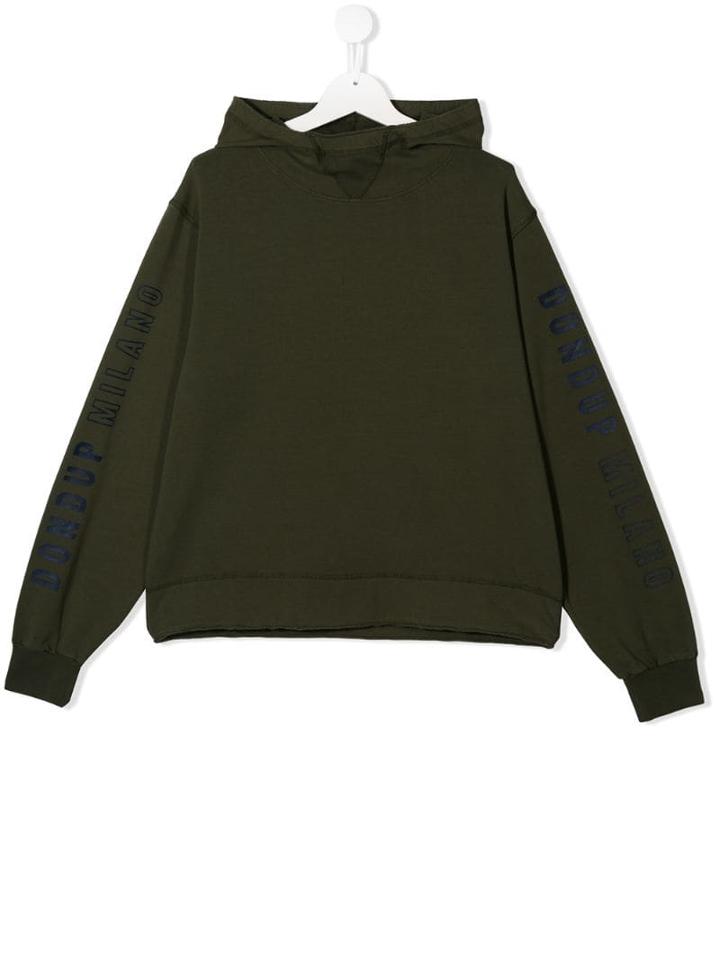 Dondup Kids Teen Milan Logo Printed Sleeve Hoodie - Green