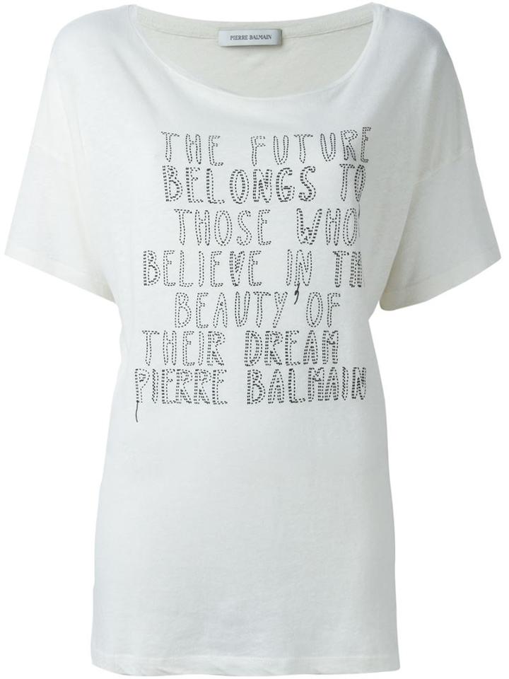 Pierre Balmain Front Print T-shirt, Women's, Size: 38, White, Cotton