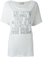 Pierre Balmain Front Print T-shirt, Women's, Size: 38, White, Cotton