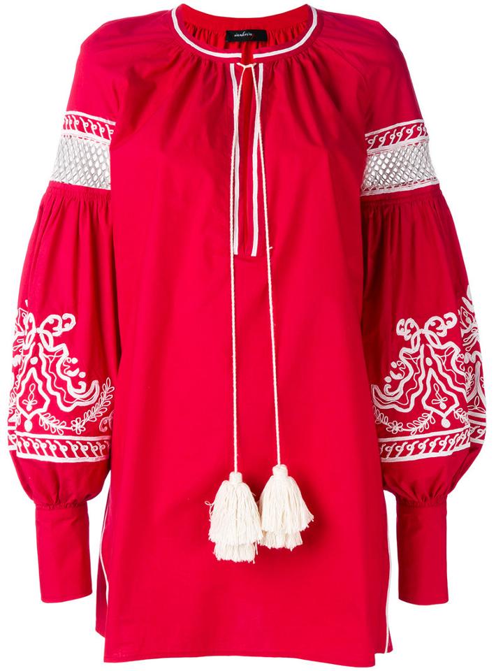 Wandering - Embroidered Tassel Detail Top - Women - Cotton - 38, Women's, Red, Cotton