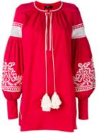 Wandering - Embroidered Tassel Detail Top - Women - Cotton - 38, Women's, Red, Cotton