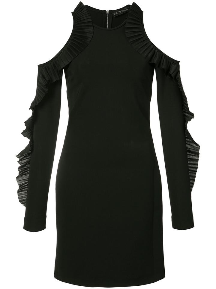 David Koma - Cold Shoulder Frill Dress - Women - Polyester - 8, Black, Polyester