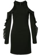 David Koma - Cold Shoulder Frill Dress - Women - Polyester - 8, Black, Polyester